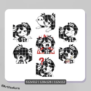 Black and White Goth Girl Twitch / Discord Emotes: Kawaii Chibi Sticker (22 PNG Digital Download) Bild 2
