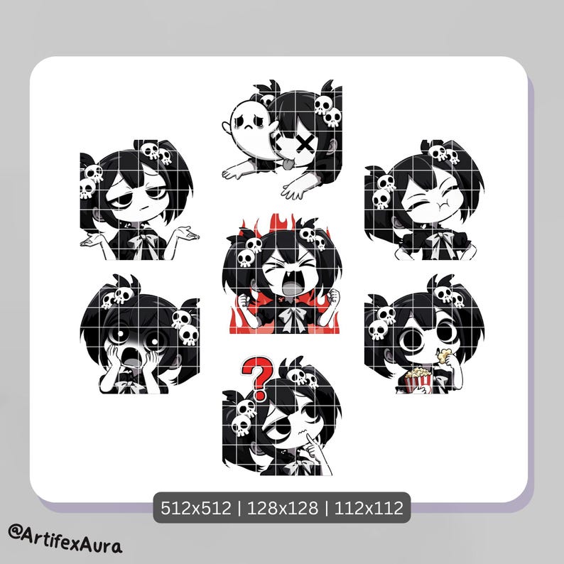 Black and White Goth Girl Twitch / Discord Emotes: Kawaii Chibi Sticker (22 PNG Digital Download) Bild 2