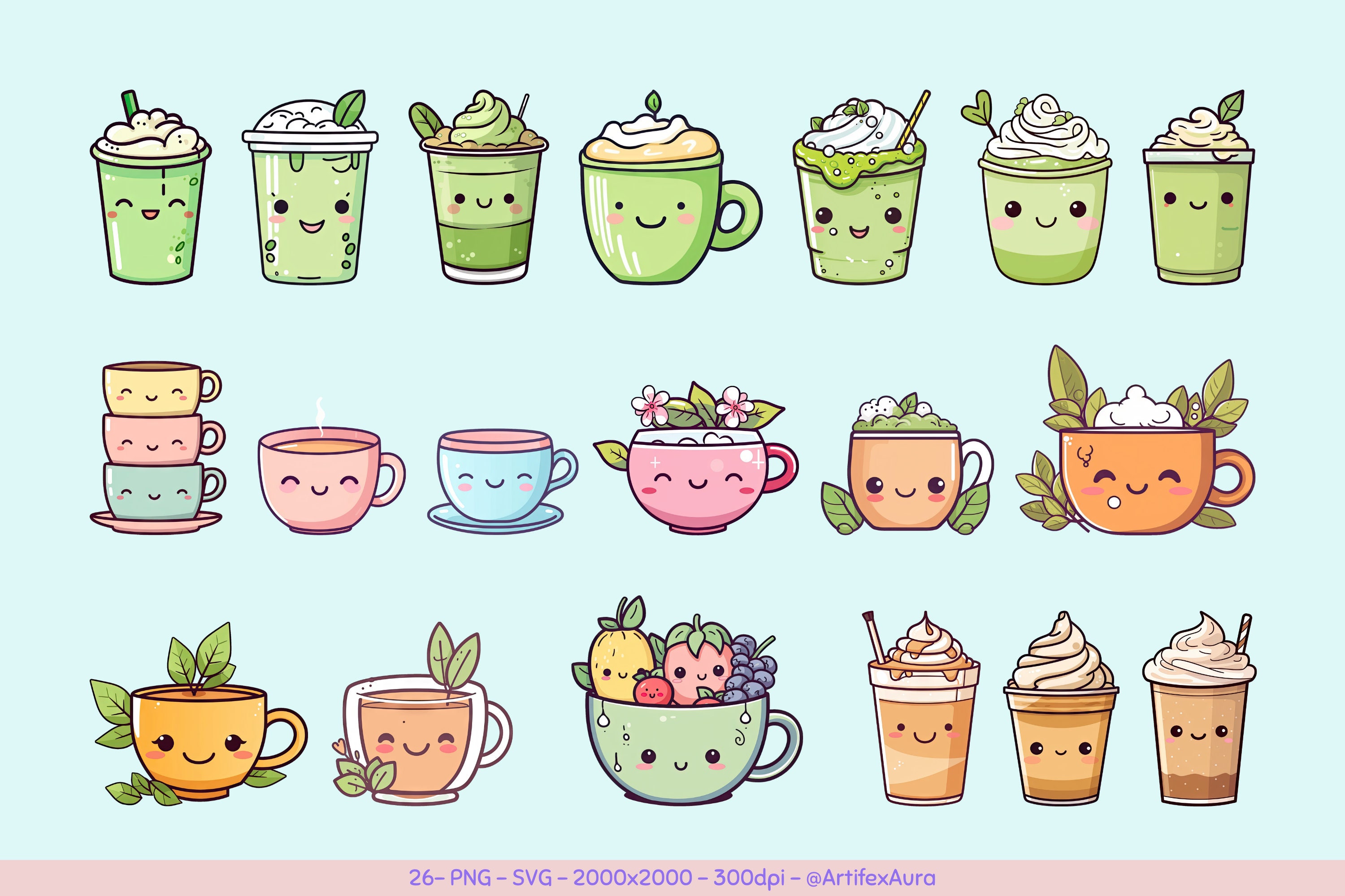 58 PNG SVG Kawaii Tea Clipart Bundle Kawaii Stickers Png - Etsy