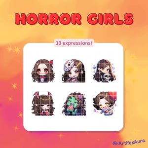 13 Twitch emotes halloween girl - stickers bundle, pack; Twitch, Discord, YouTube; Kawaii Clipart, Cute, Chibi, Anime; Gaming, Streaming;