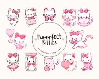 46 PNG SVG Kawaii cat clipart set - Kawaii clipart, kawaii cat stickers, kawaii cat svg, kawaii cat png, cute clipart