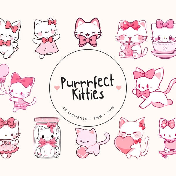 46 PNG SVG Kawaii cat clipart set - Kawaii clipart, kawaii cat stickers, kawaii cat svg, kawaii cat png, cute clipart