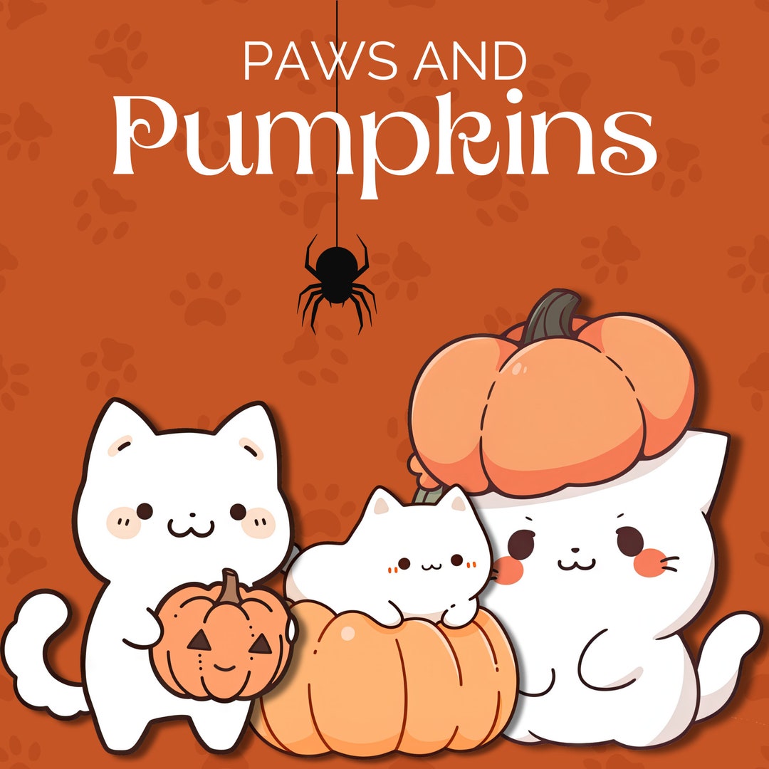 15 PNG SVG Kawaii Halloween Cat Clipart Bundle - Pumpkin Clipart ...