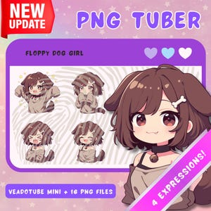 Brown Haired PNGTuber Dog Girl - Anime, Chibi, Kawaii, Premade Twitch Stream Asset, PNGTuber Model, Vtuber, Streaming, Veadomini, Veadotube
