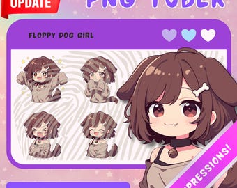 Brown Haired PNGTuber Dog Girl - Anime, Chibi, Kawaii, Premade Twitch Stream Asset, PNGTuber Model, Vtuber, Streaming, Veadomini, Veadotube