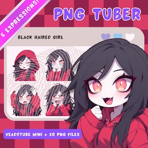 Black haired PNGTuber Girl - Anime, Chibi, Kawaii, Premade Twitch Stream Asset, PNGTuber Model, Vtuber, Streaming, Veadomini, Veadotube