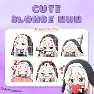 18 個の Twitch 修道女エモート バンドル パック - ゲームやストリーミング用のかわいいアニメ ちびガール エモート