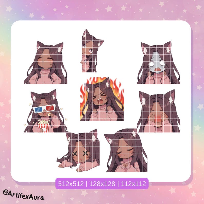 Chibi Brown Hair Tan Cat Girl Emotes – 23 Twitch/discord Anime Emotes ...