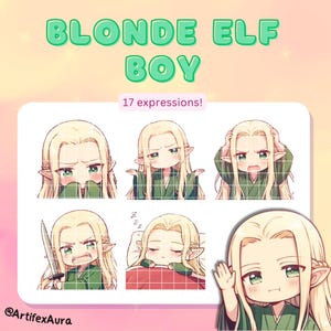 17 Twitch Emotes Elfen Junge - Set, Bundle, Pack, Sticker, Discord, YouTube, Gamer, Streamer, Cute, Kawaii, Chibi, Anime, man, male,kerl