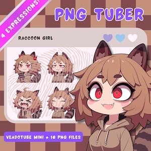 Brown PNGTuber Raccoon Girl - Anime, Chibi, Kawaii, Premade Twitch Stream Asset, PNGTuber Model, Vtuber, Streaming, Veadomini, Veadotube
