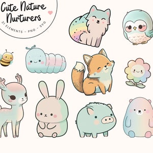 31 PNG SVG Kawaii animales clipart set - lindos animales clipart, kawaii clipart png, kawaii clipart svg, pegatinas lindas, pegatinas kawaii