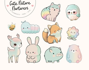 31 PNG SVG Kawaii animals clipart set - cute clipart animals, kawaii clipart png, kawaii clipart svg, cute stickers, kawaii stickers