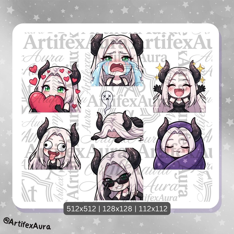 Demon Emote Set 21 Twitch Demon Girl Emote Bundle Pack - Cute Anime Chibi Girl Sticker ...