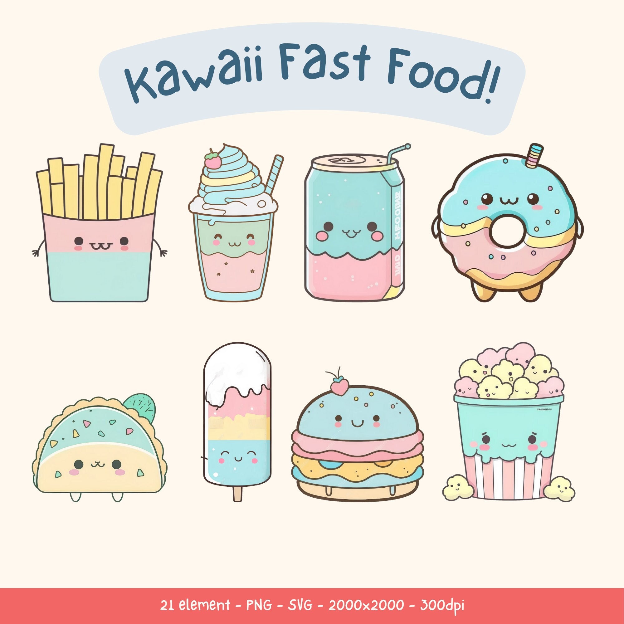 Kawaii Cartoon Food Stickers – MasterBundles