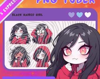 Black Haired PNGTuber Girl: Anime Chibi Vtuber Model - 5 expressions