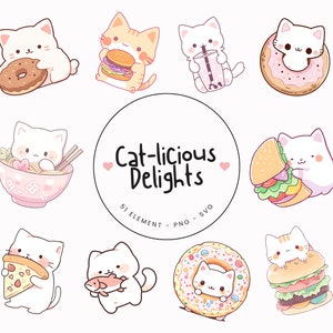 51 PNG SVG Kawaii Cat With Food Clipart Bundle -  kawaii svg, kawaii png, food clipart, kawaii food, kawaii desserts, twitch emotes, badges
