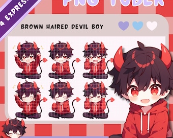 Brown Haired PNGTuber Devil Boy - Anime, Chibi, Kawaii, Premade Twitch Stream Asset, PNGTuber Model, Vtuber, Streaming, Veadomini, Veadotube