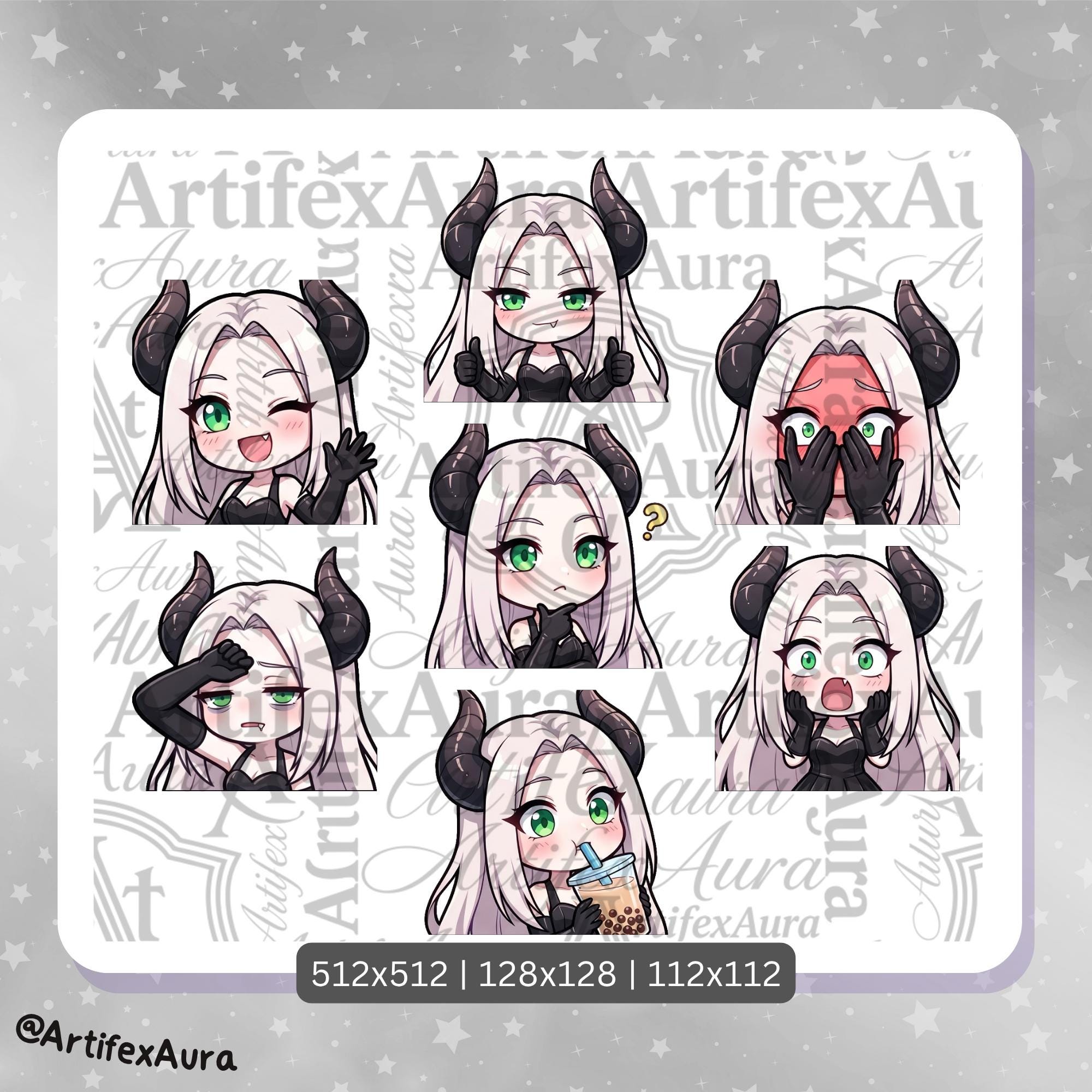 Demon Emote Set 21 Twitch Demon Girl Emote Bundle Pack - Cute Anime Chibi Girl Sticker ...