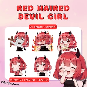Red Haired Devil Girl Twitch / Discord Emotes / Stickers (21 Pack) (Digital Download)