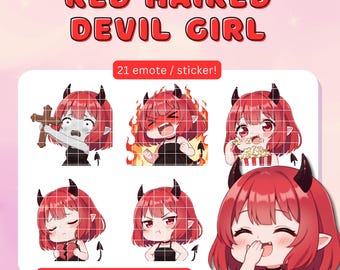 Rothaarige Teufelin Twitch / Discord Emotes / Sticker (21 Pack) (Digital Download)