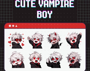 26 Twitch emotes vampire boy - set, bundle, pack, stickers,  Discord, YouTube, Gamer, Streamer, Cute, Kawaii, Chibi, Anime, man, male, guy