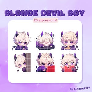 20 Twitch Emotes Teufelsjunge - Set, Bundle, Pack, Aufkleber, Discord, YouTube, Gamer, Streamer, Cute, Kawaii, Chibi, Anime, man, male,kerl