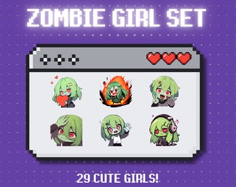 29 Twitch Halloween Zombie Girl Emote Set - twitch emotes girl, zombie, discord emotes pack