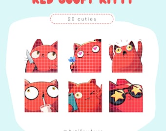 20 Twitch Emotes Cat -  Twitch emotes kitty, Discord emotes cat; kawaii clipart cat; sticker, decoration; emote pack, set, bundle; red cat