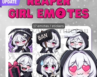 Grim Reaper Girl Anime Chibi Twitch & Discord Emotes/Sticker (17 Pack)