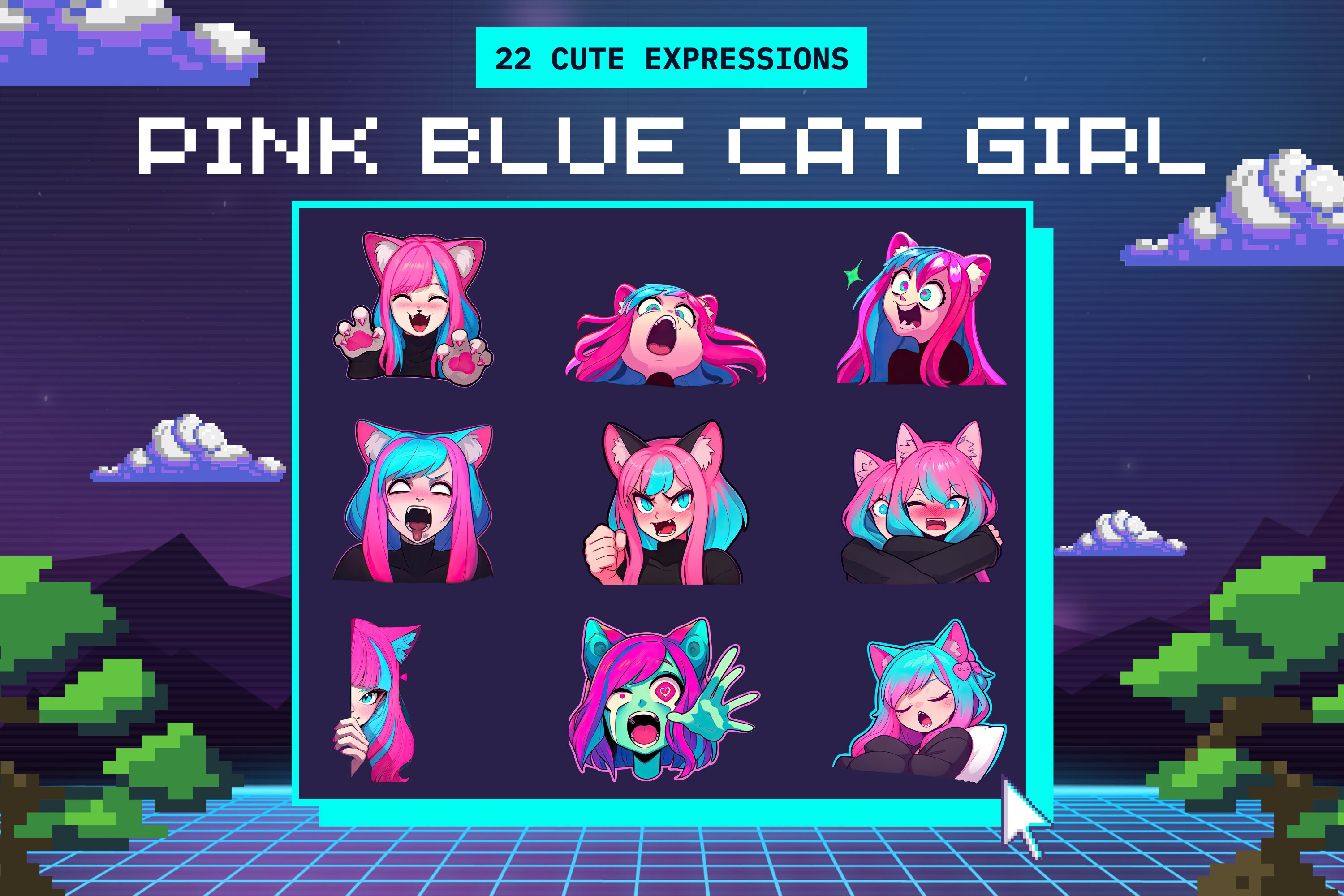 22 PNG Twitch Discord Cat Girl Emotes Pack Twitch Emotes, Discord Emotes, Twitch Emotes Girl
