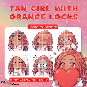 Chica bronceada con mechones naranjas: Emotes y stickers de Twitch/Discord (paquete de 22) (Descarga digital)