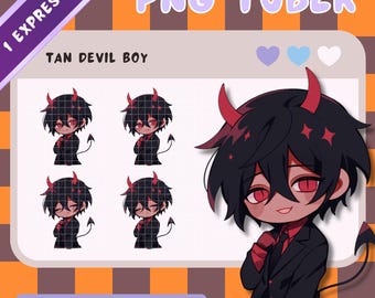 Black Haired PNGTuber Devil Boy - Anime, Chibi, Kawaii, Premade Twitch Stream Asset, PNGTuber Model, Vtuber, Streaming, Veadomini, Veadotube