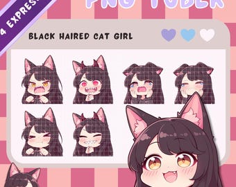 Black Haired PNGTuber Cat Girl - Anime, Chibi, Kawaii, Premade Twitch Stream Asset, PNGTuber Model, Vtuber, Streaming, Veadomini, Veadotube