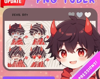 Brown Haired PNGTuber Devil Boy - Anime, Chibi, Kawaii, Premade Twitch Stream Asset, PNGTuber Model, Vtuber, Streaming, Veadomini, Veadotube