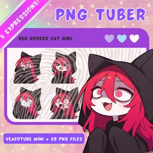 Chica gato pelirroja PNGTuber: Modelo Vtuber de anime Chibi - 5 expresiones
