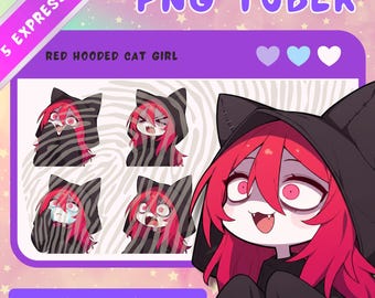 Red Haired PNGTuber Cat Girl: Anime Chibi Vtuber Model - 5 expressions