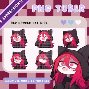 Rothaarige PNGTuber Katzenmädchen - Anime, Chibi, Kawaii, Vorgefertigtes Twitch Stream Objekt, PNGTuber Model, Vtuber, Piercing, Veadomini, Veadotube