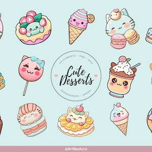 24 PNG SVG Desserts Clipart Bundle - Kawaii food, kawaii desserts, kawaii clipart cake, kawaii png, cute clipart, food clipart, kawaii svg