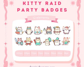 12 Kawaii Adventure Cat Badge Set, Cute Twitch Sub Pack, Bit Badge & Emote Bundle, Channel Points Icons, Stream YouTube Kick Discord Roles