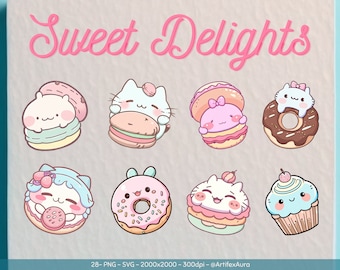 28 PNG SVG Desserts Clipart Bundle - Kawaii food, kawaii clipart, kawaii desserts, kawaii clipart cake, kawaii png, food clipart, kawaii svg