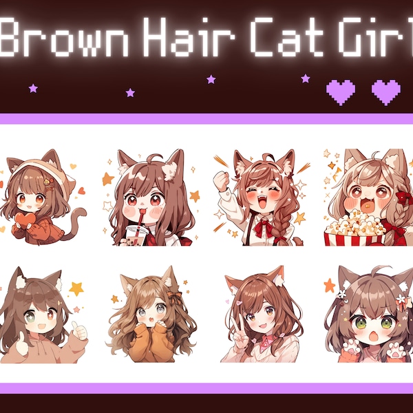 47 Twitch / Discord Emotes girl brown hair - twitch emotes cat, twitch emotes pack, twitch emotes anime