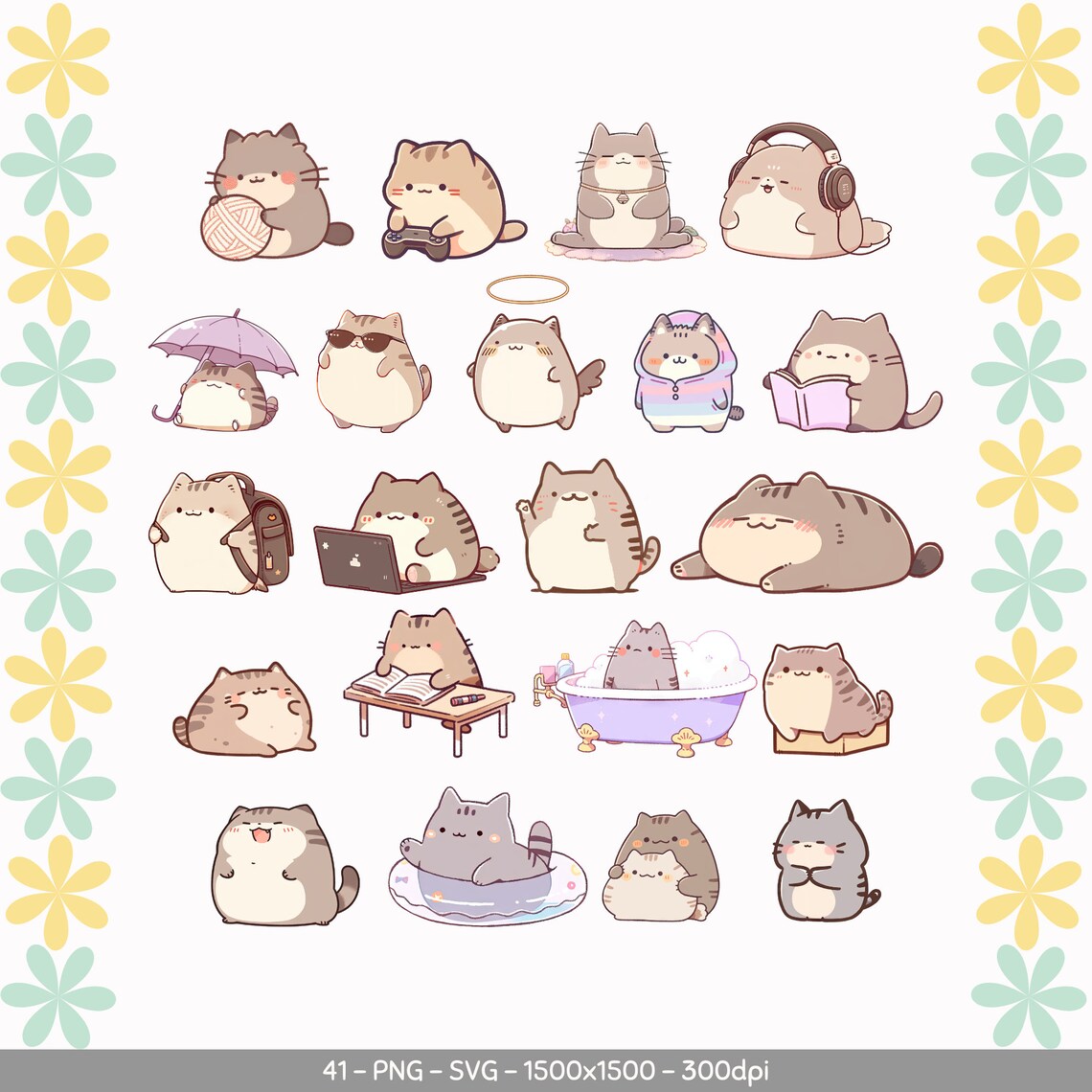 41 PNG SVG Kawaii Cat Clipart Bundle - Kawaii Clipart, Kawaii Svg ...