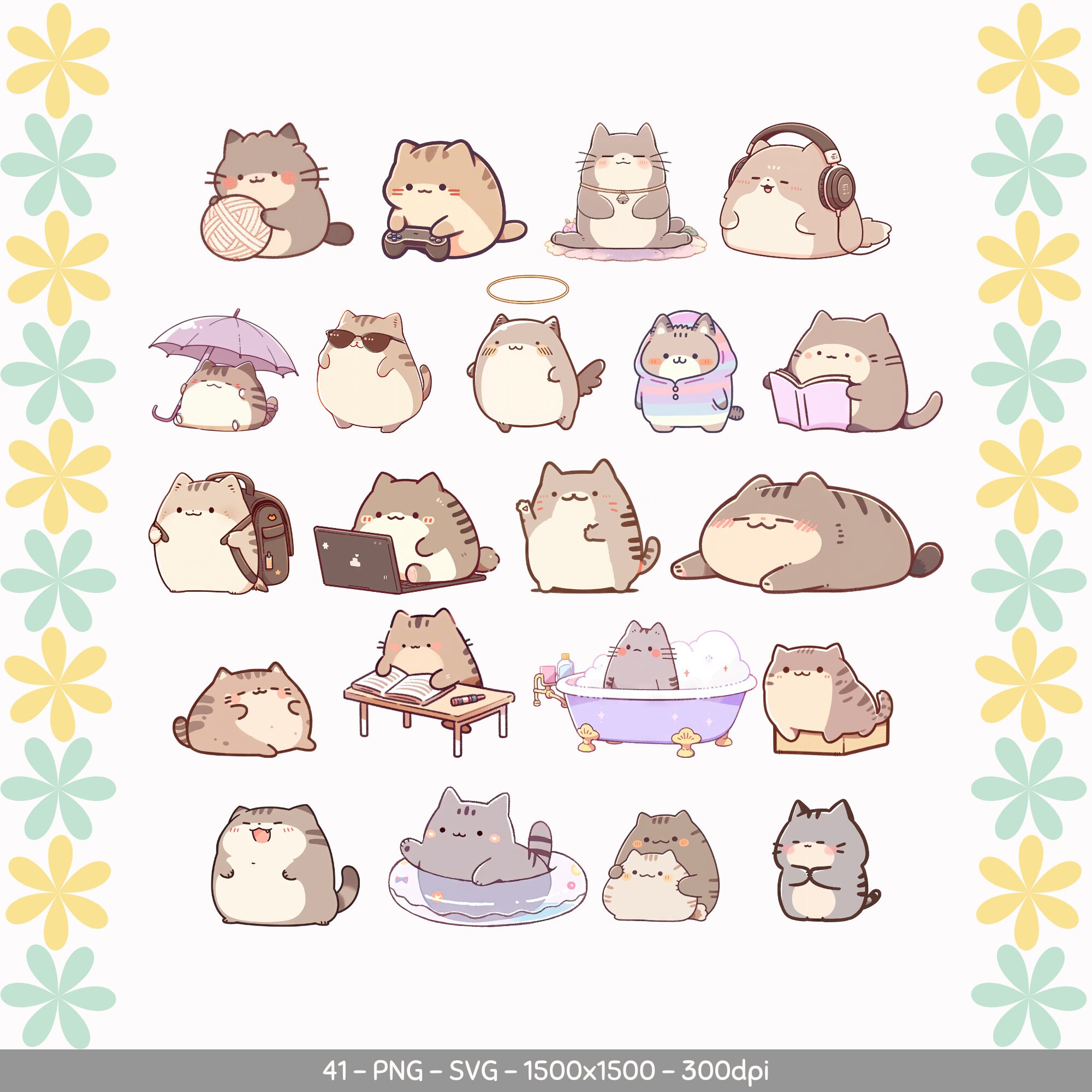41 PNG SVG Kawaii Cat Clipart Bundle - Kawaii Clipart, Kawaii Svg ...