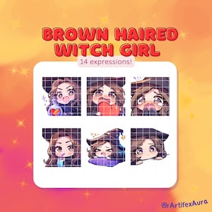 14 Twitch Witch Girl Halloween Emotes set - stickers bundle, pack; Twitch, Discord; Kawaii Clipart, Cute, Chibi, Anime; Gaming, Streaming;