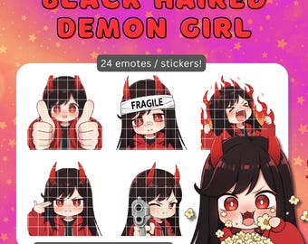 Teufelin Mädchen Emote & Sticker Set - Chibi Twitch / Discord Emotes (24 Pack Digital Download)