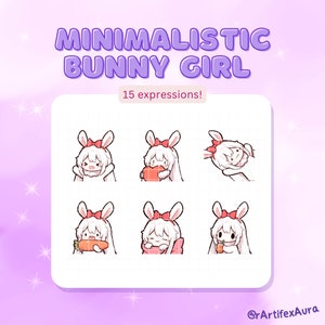 15 Twitch emotes white hair bunny girl set - stickers bundle, pack; Twitch, Discord; Kawaii Clipart, Cute, Chibi, Anime; Gaming, Streaming;