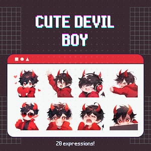 20 Twitch Emotes roter Teufel Junge - Set, Bundle, Pack, Stickers, Discord, YouTube, Gamer, Streamer, Cute, Kawaii, Chibi, Anime, man, male,kerl