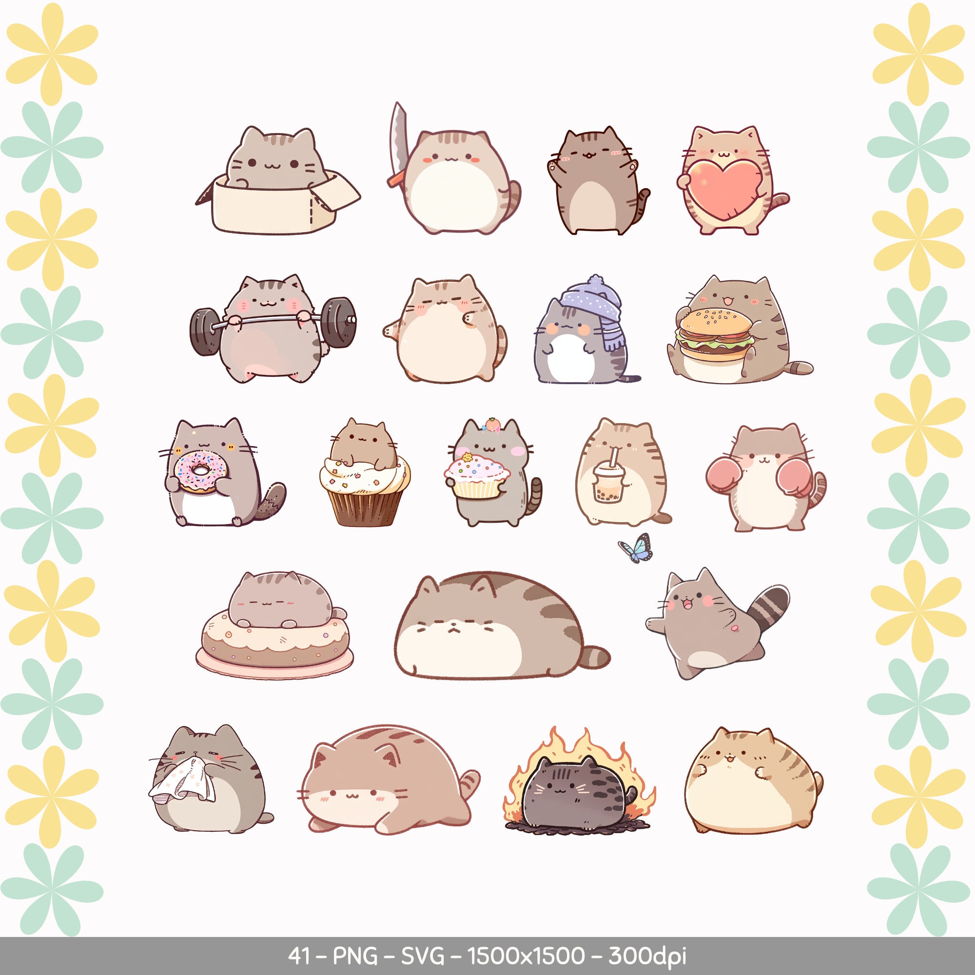 41 PNG SVG Kawaii Cat Clipart Bundle - Kawaii Clipart, Kawaii Svg ...