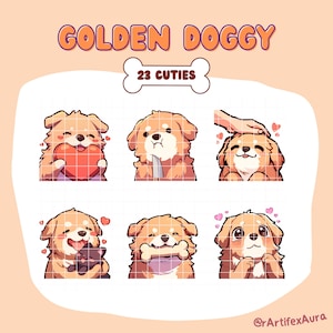 23 Emotes Twitch pour chien - Emotes Twitch Discord pour chien ; chien clipart kawaii ; autocollant, décoration; pack d'émoticônes, ensemble, lot ; chiot golden retriever