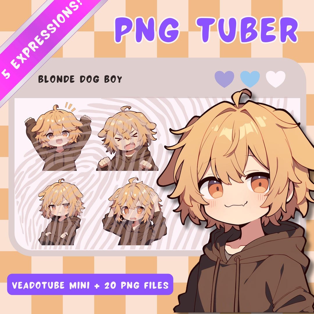 Blonde Droopy Pngtuber Dog Boy Anime, Chibi, Kawaii, Premade Twitch